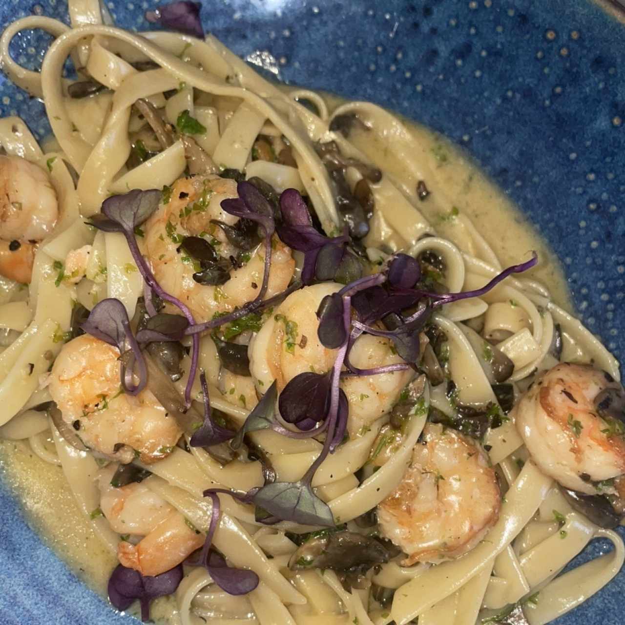 Pasta con Camarones e Funghi