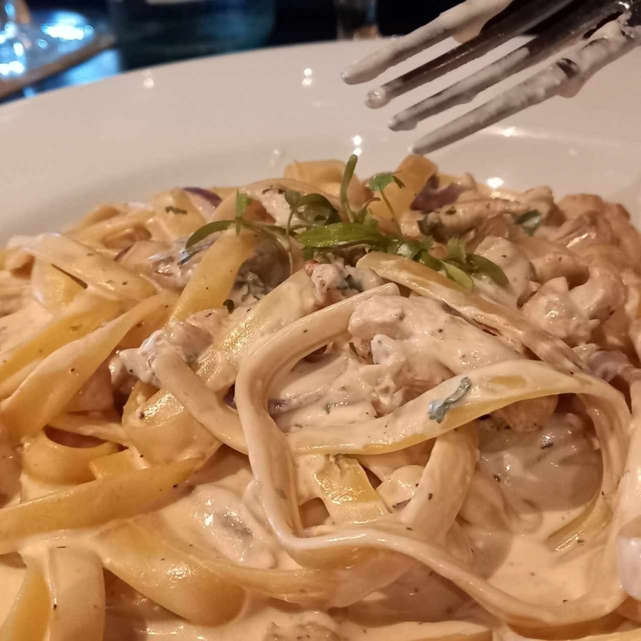 fetuccini con pollo a la crema