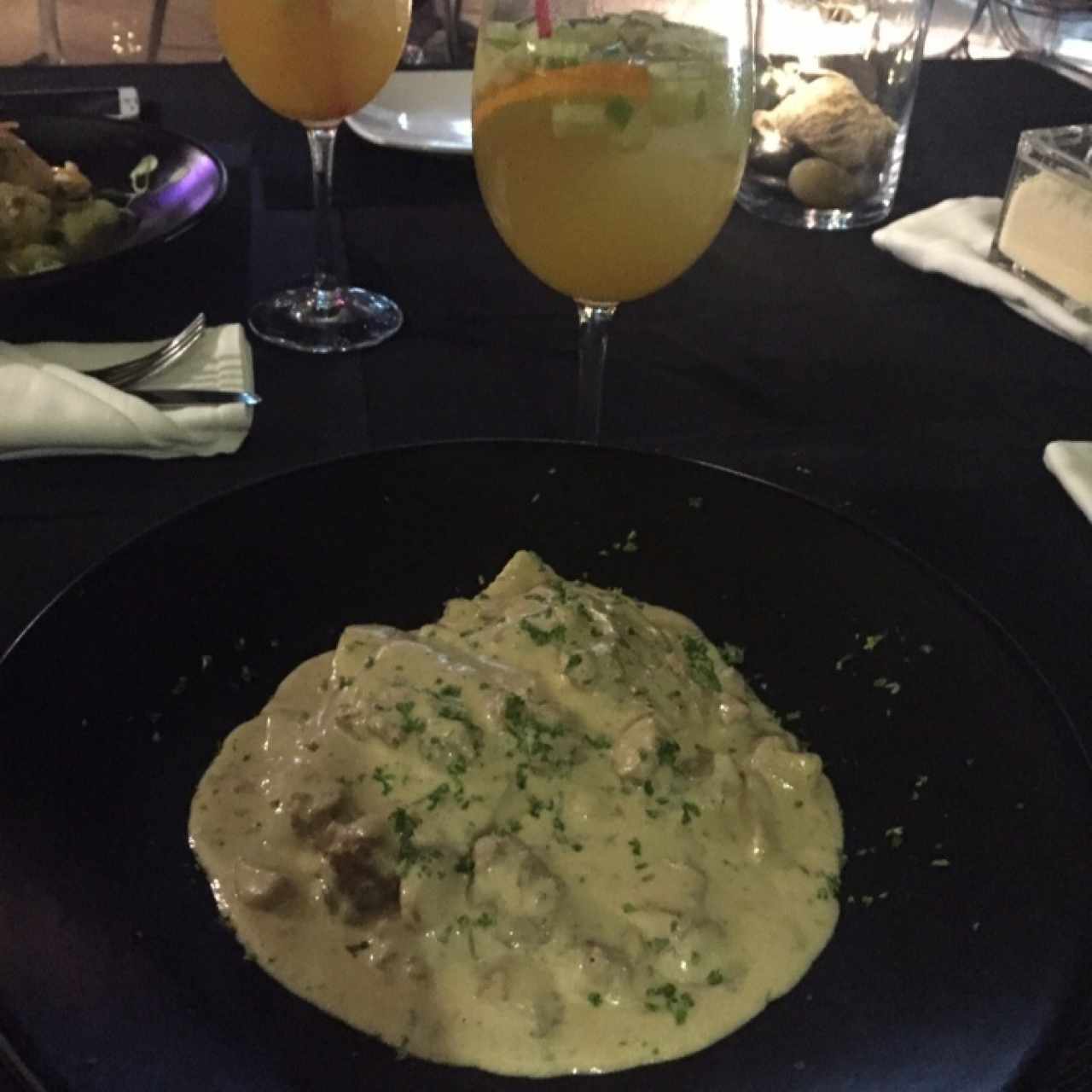 raviolis de porcini y chorizo