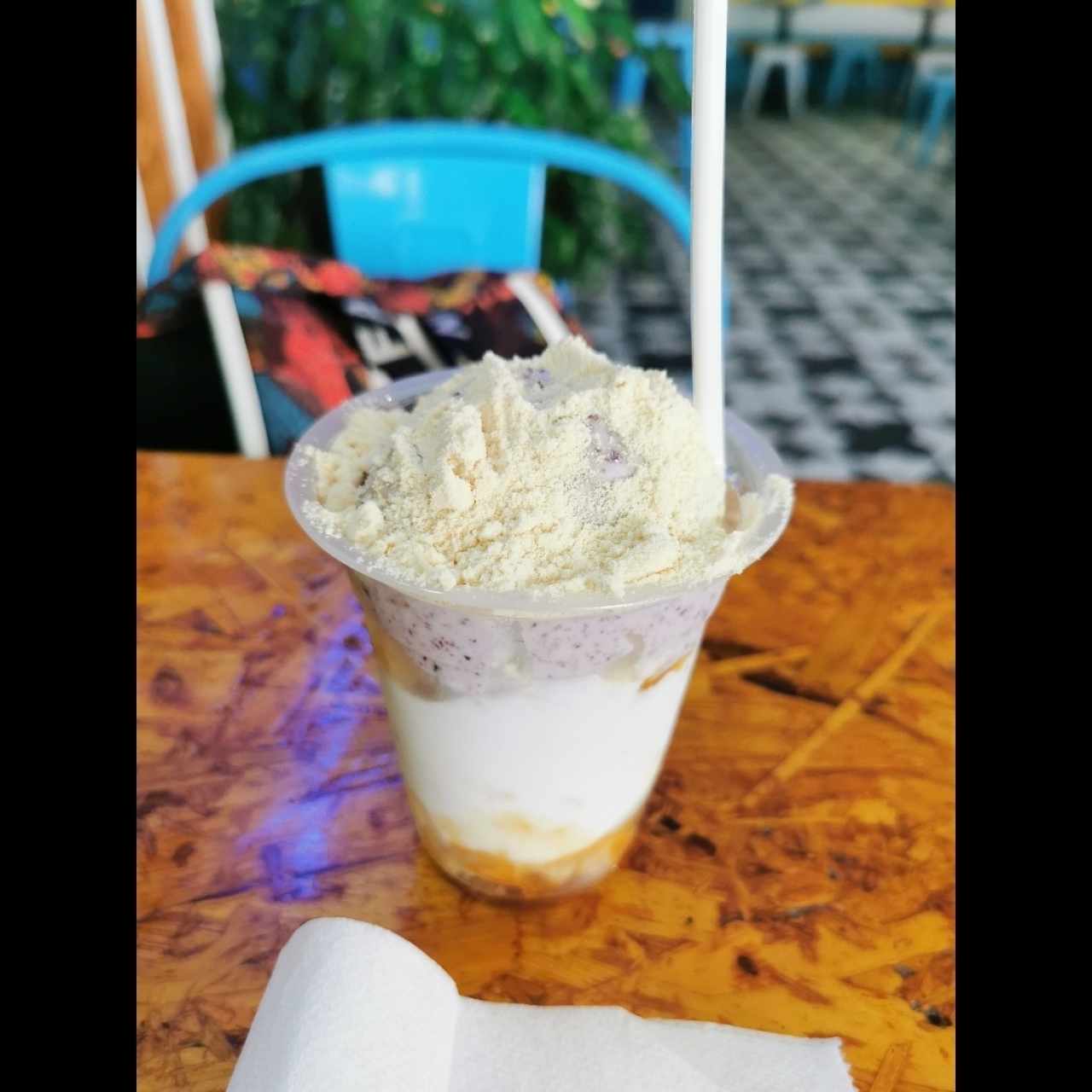 Sundae de coco con blue berries