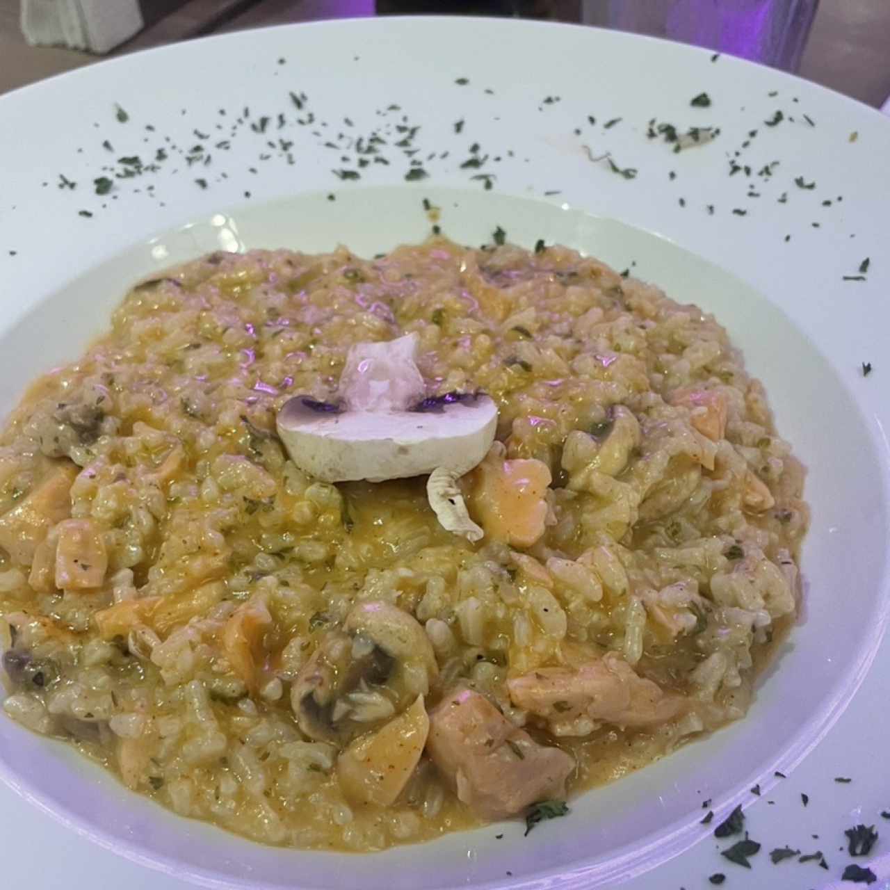 risotto de hongos y salmon