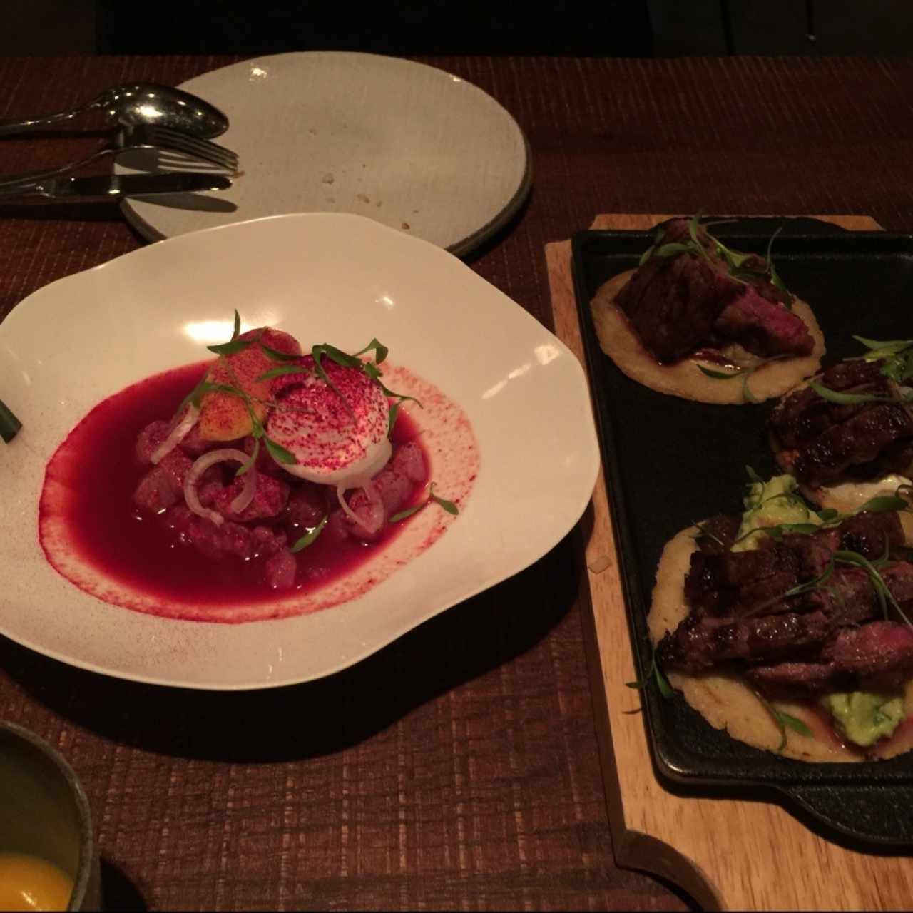 ceviche y tacos de entraña