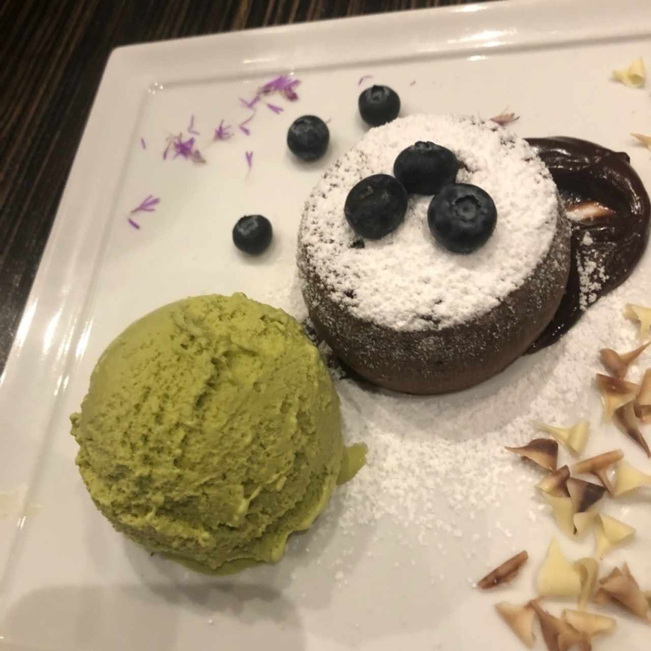 CHOCOLATE LAVA CAKE WITH GREEN TEA ICE CREAM