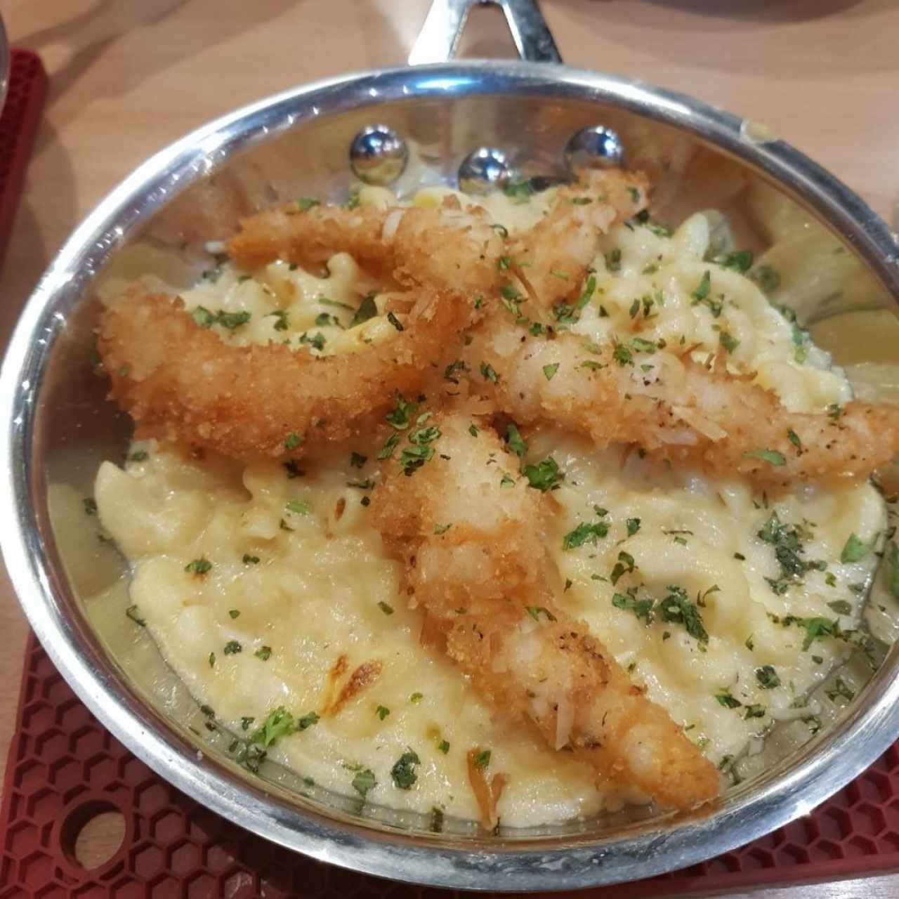 con langostinos apanados cremoso!