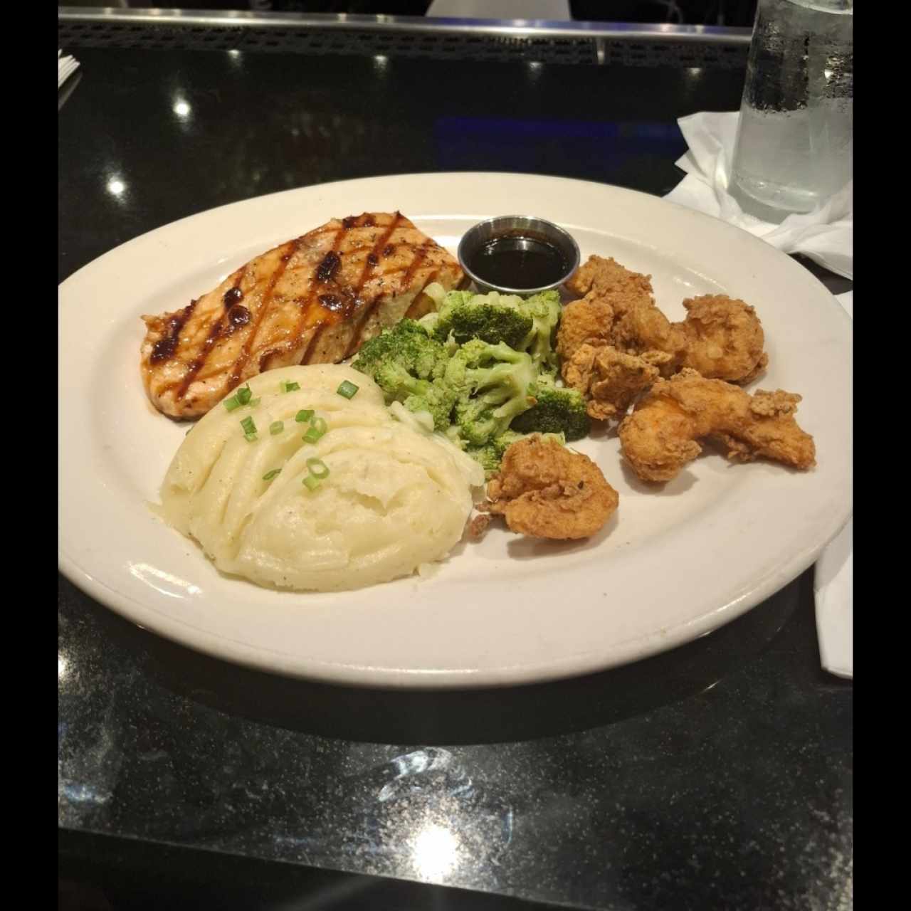 FRIDAYS SIGNATURE WHISKEY-GLAZED SALMON & SHRIMP