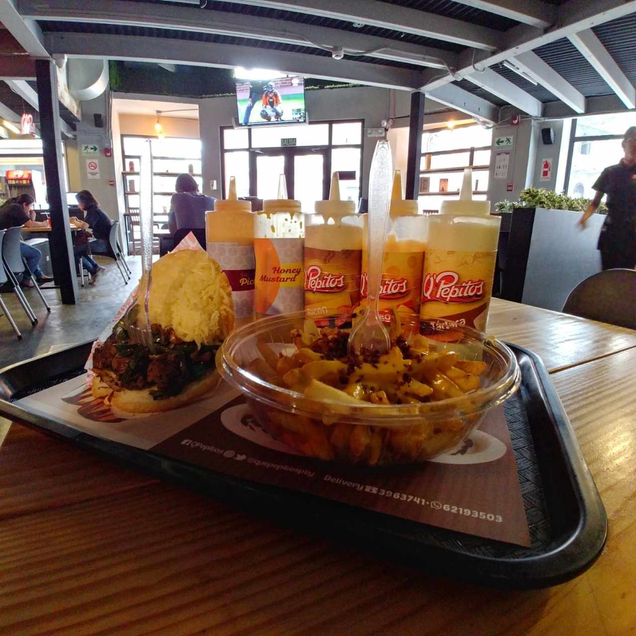 arepa de carne / papas cheese bacon