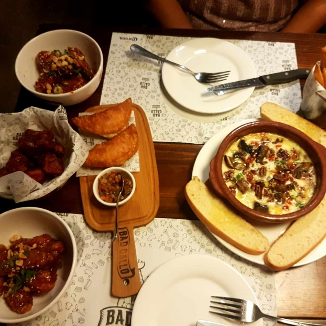 provolone, wings, empanaditas, puerco frito, yucas