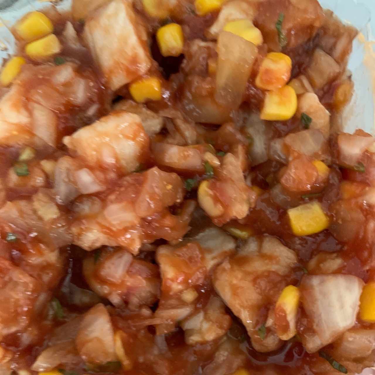 Ceviche de corvina Bloody Mary