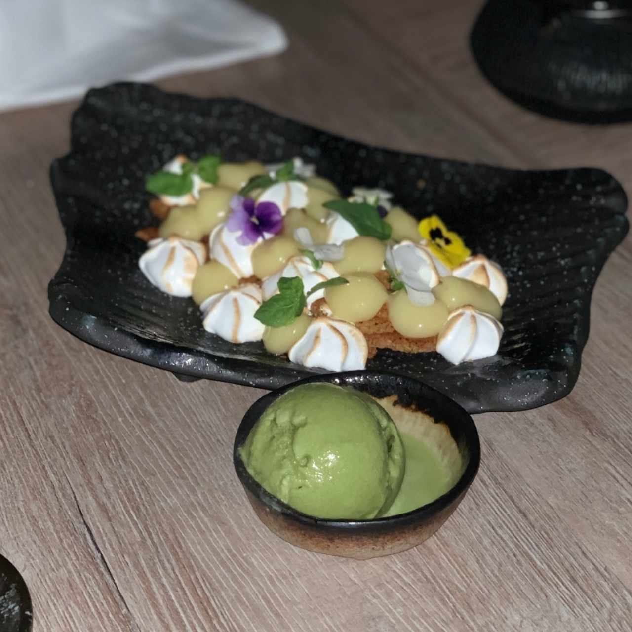 Lemon tart and Green tea ice cream