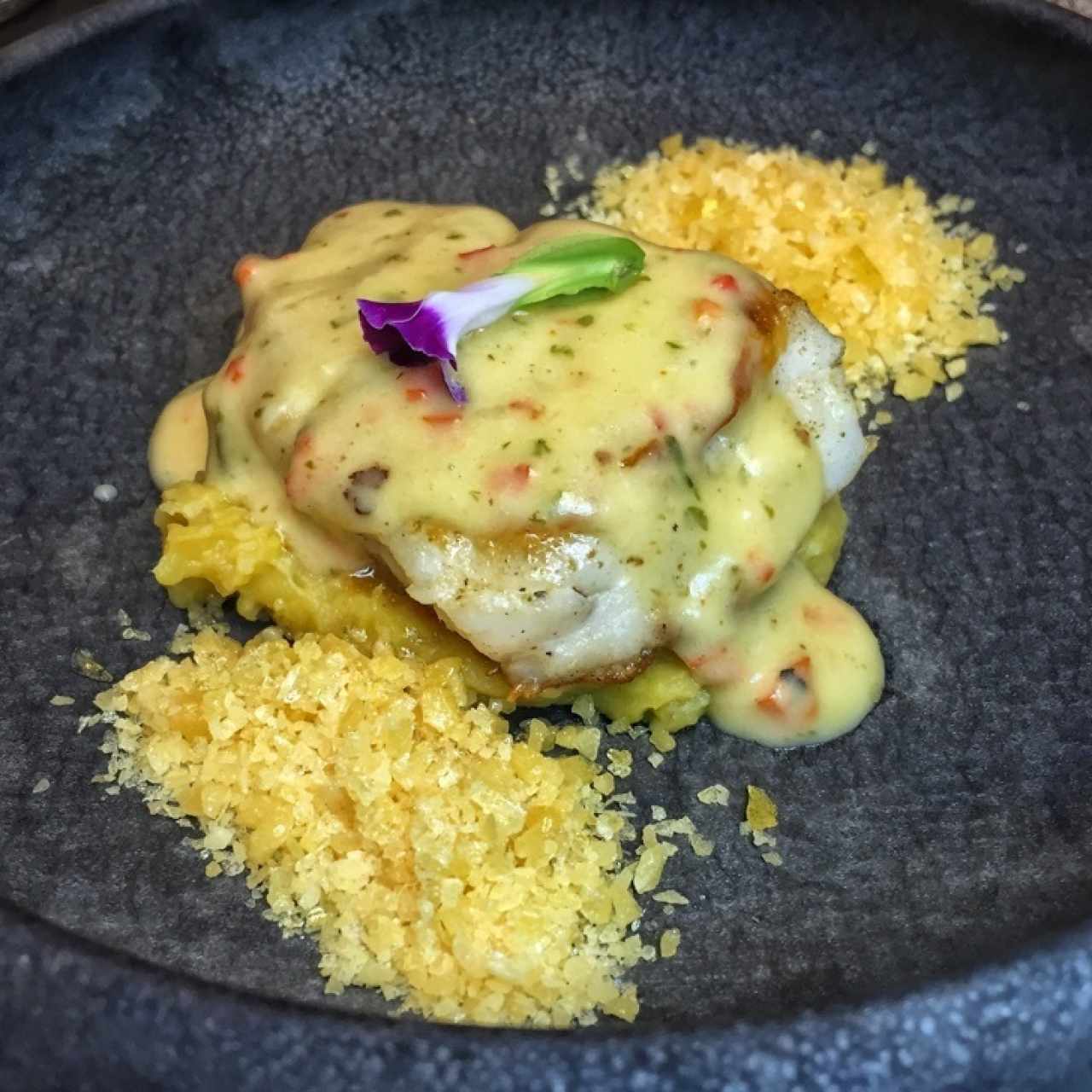 Corvina en salsa cremosa de ajo