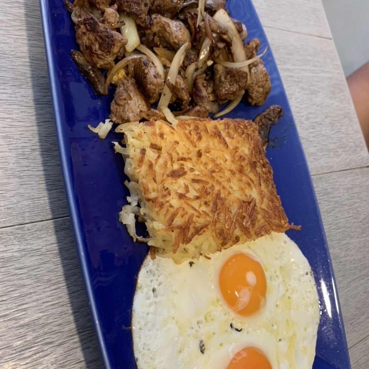 Sirloin tips & eggs