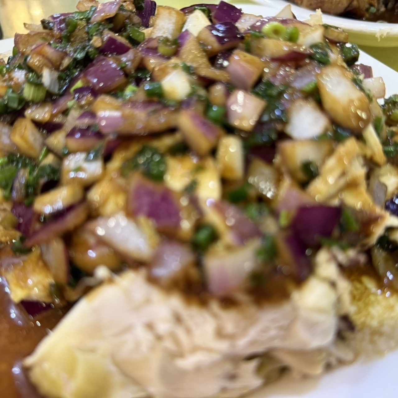 Gallina con Cebolla y salsa de Soya