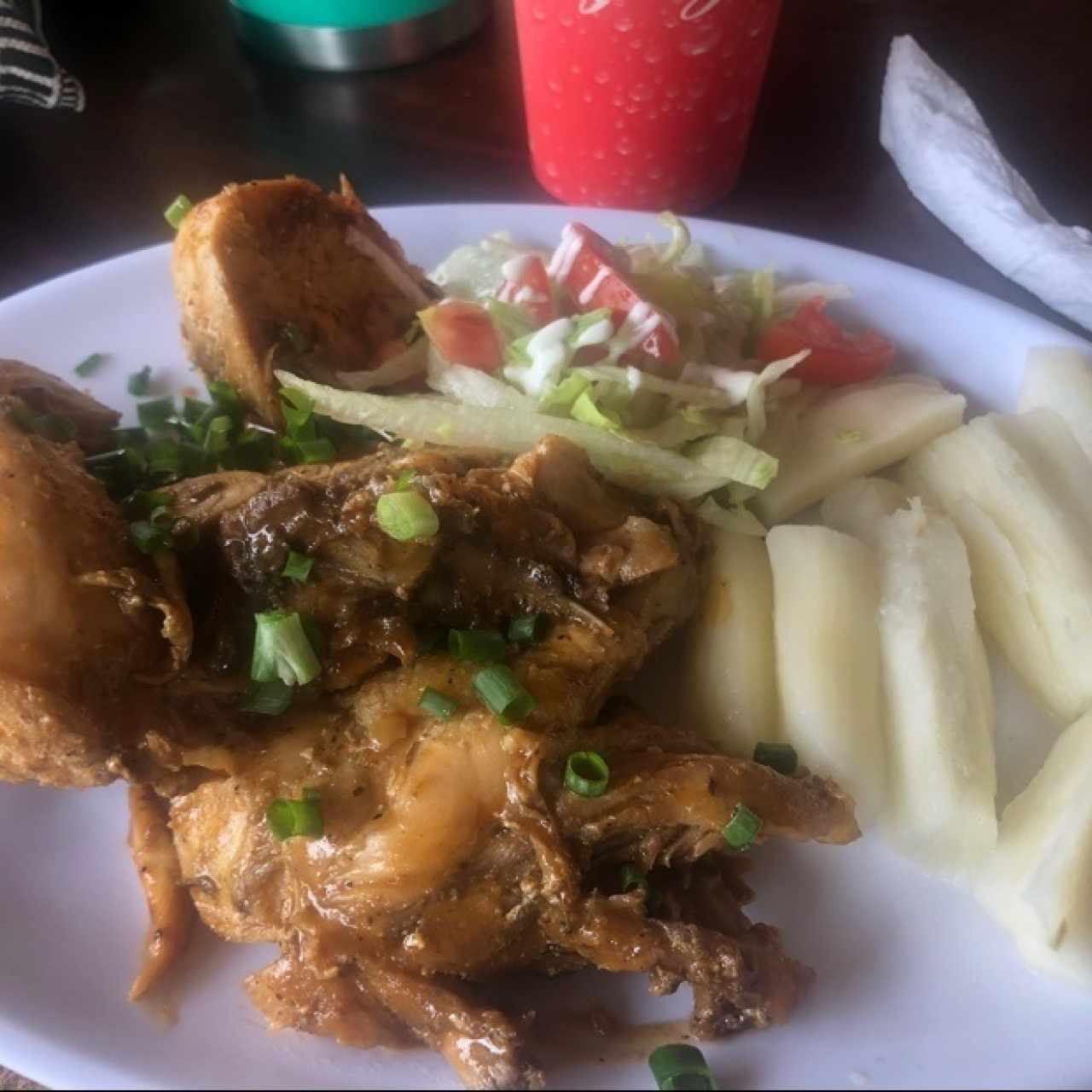 pollo guisado con yuca hervida