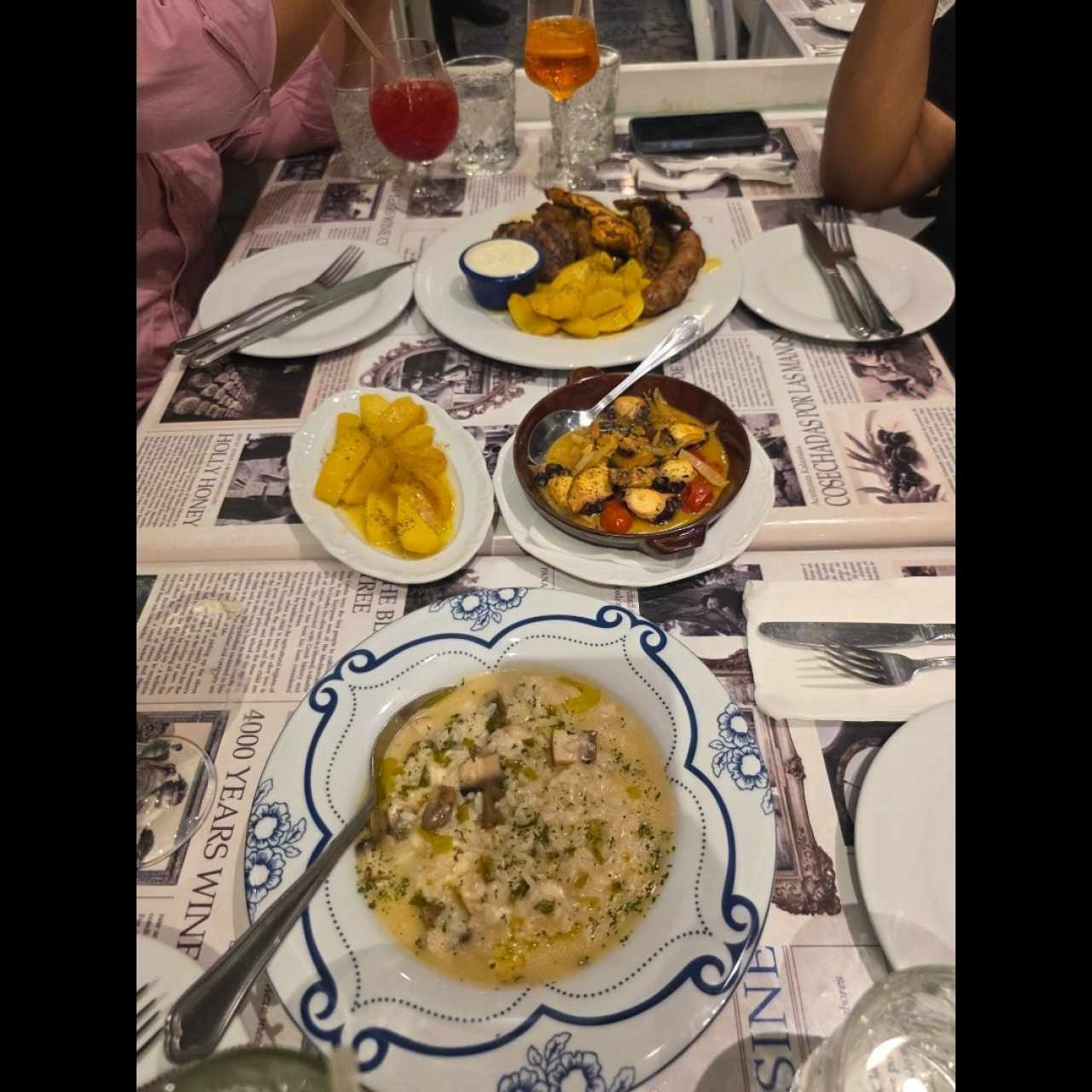 risoto, pulpo, papa, picadas