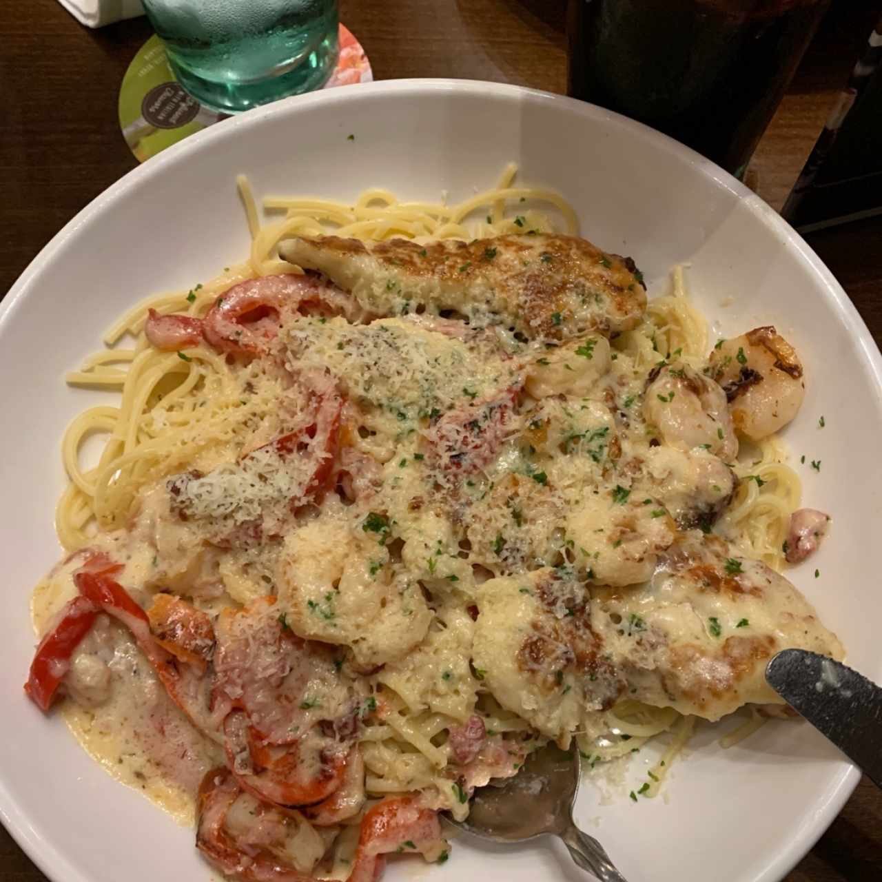 Chicken and shrimp carbonara