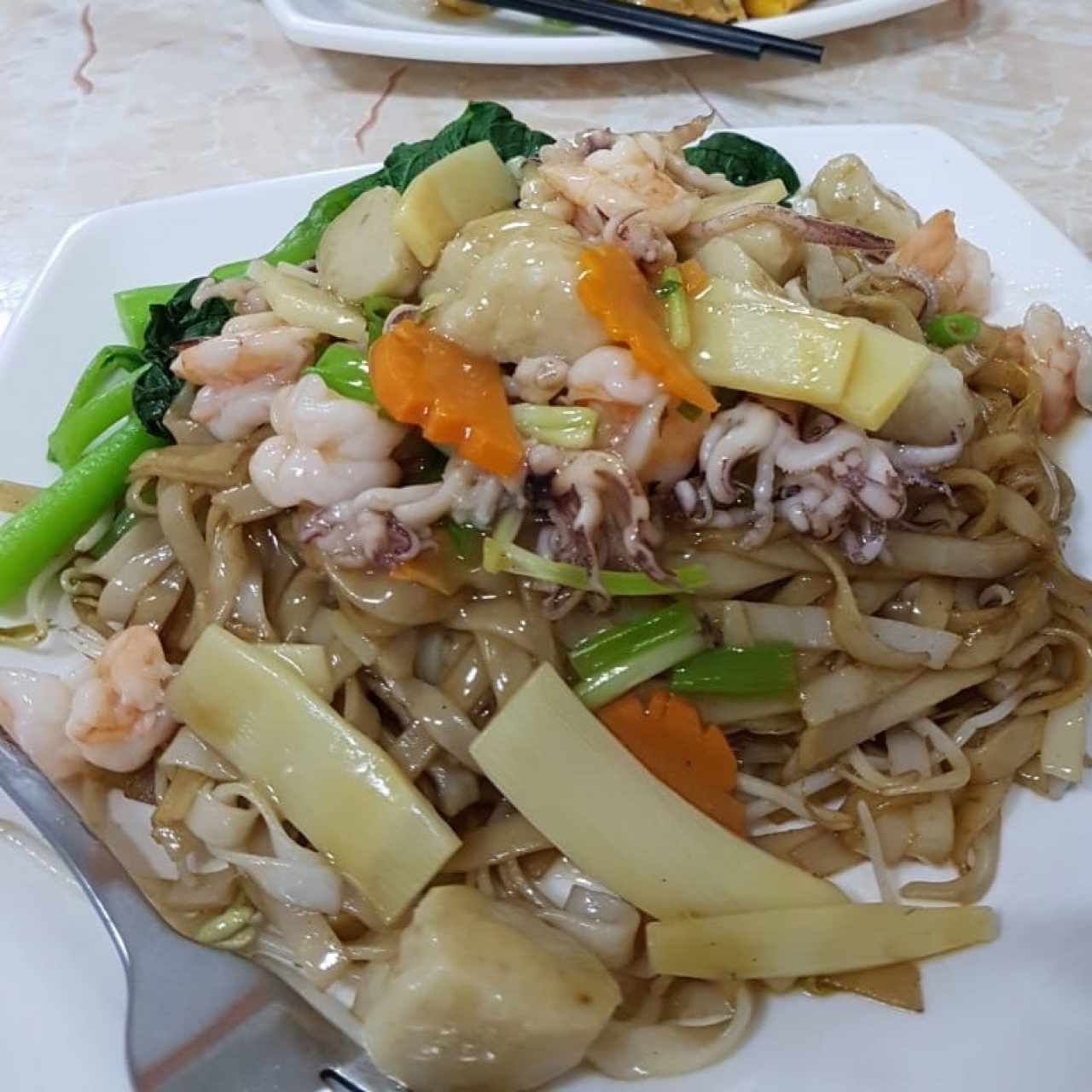 tallarines de mariscos