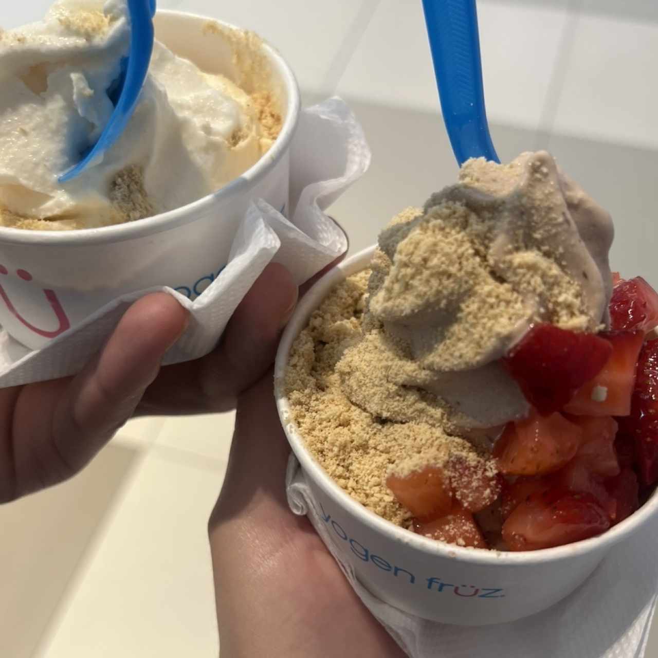 Yogen fruz de nutella y fresas con galletas graham