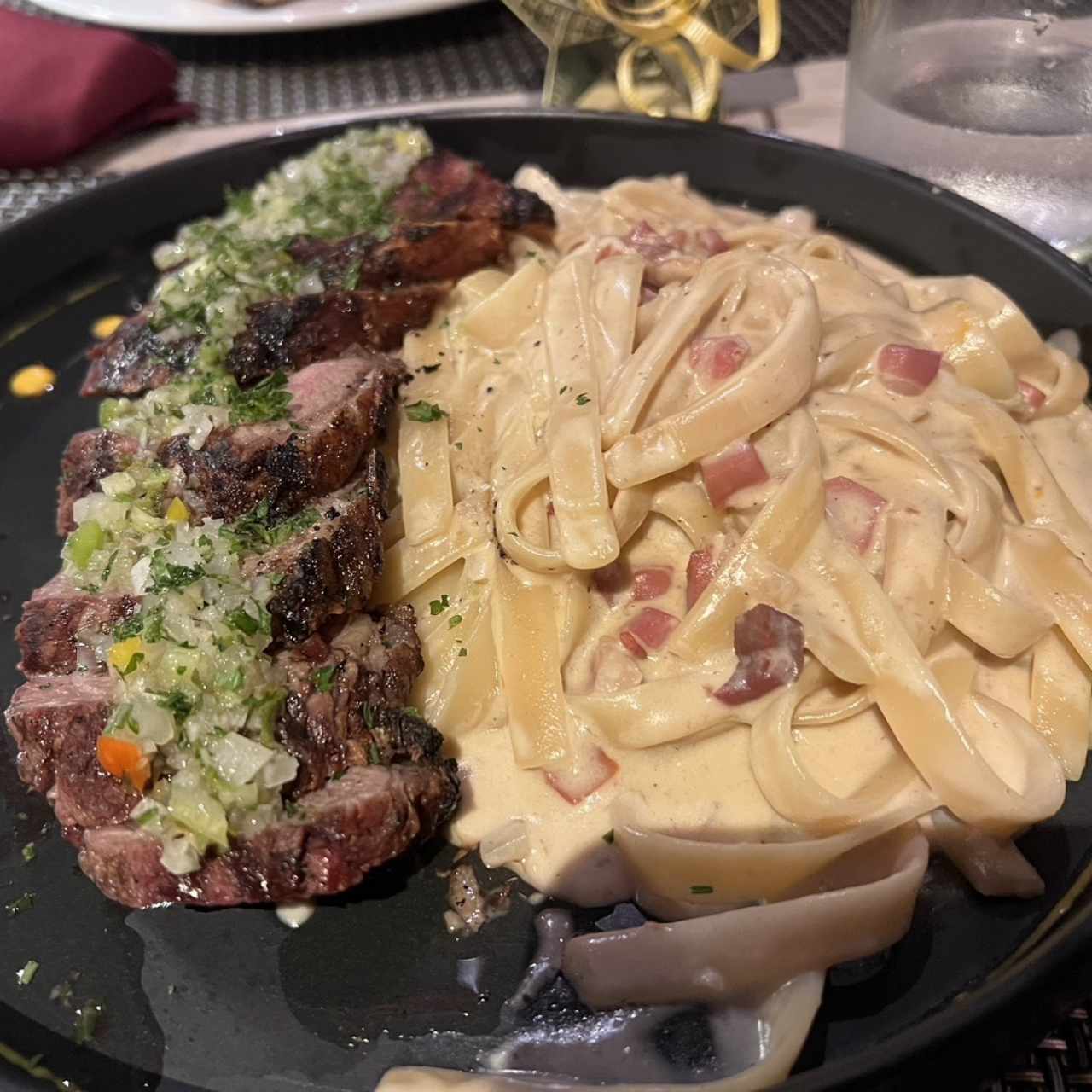 Fetuccini Strega con New York🥩