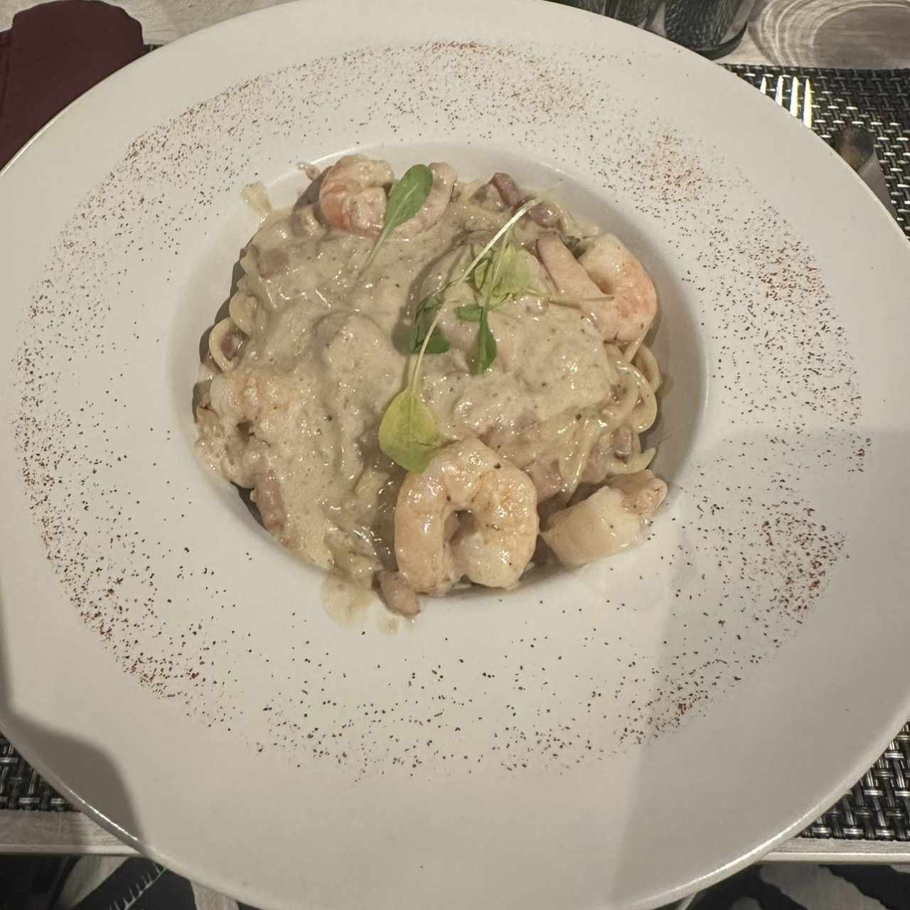 Fettucine Strega con pasta gluten free y extra Camaron