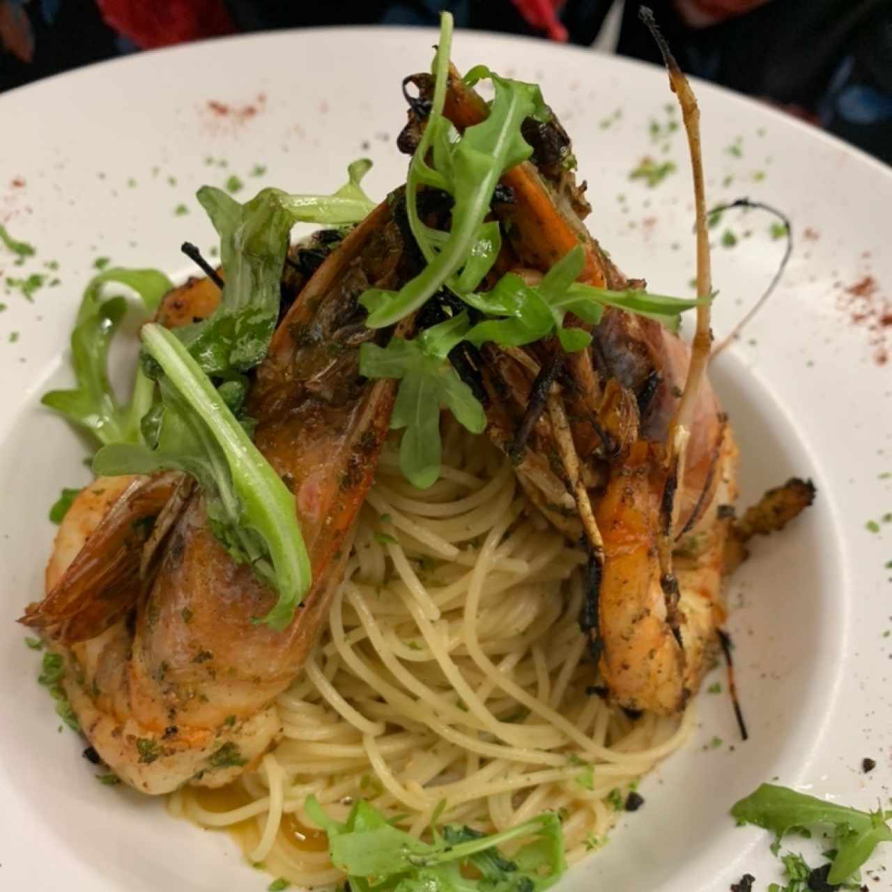 Spaguettis al oleo con Langostinos