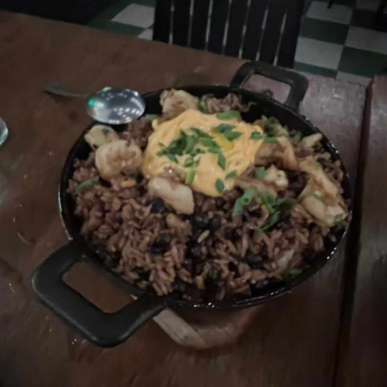 Arroz con guandü y camarones 