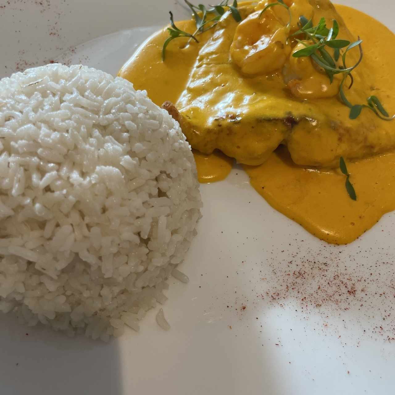 Corvina en salsa de ají amarillo con camarones - menu del día 