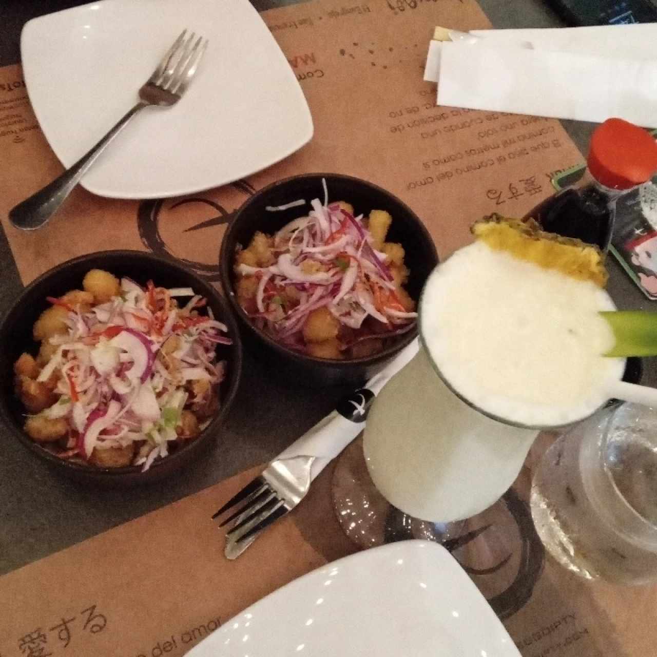 Ceviche Frito de Corvina y de langostino 