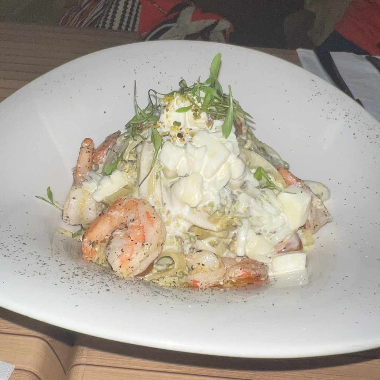 Pasta de camarones con pistacho 
