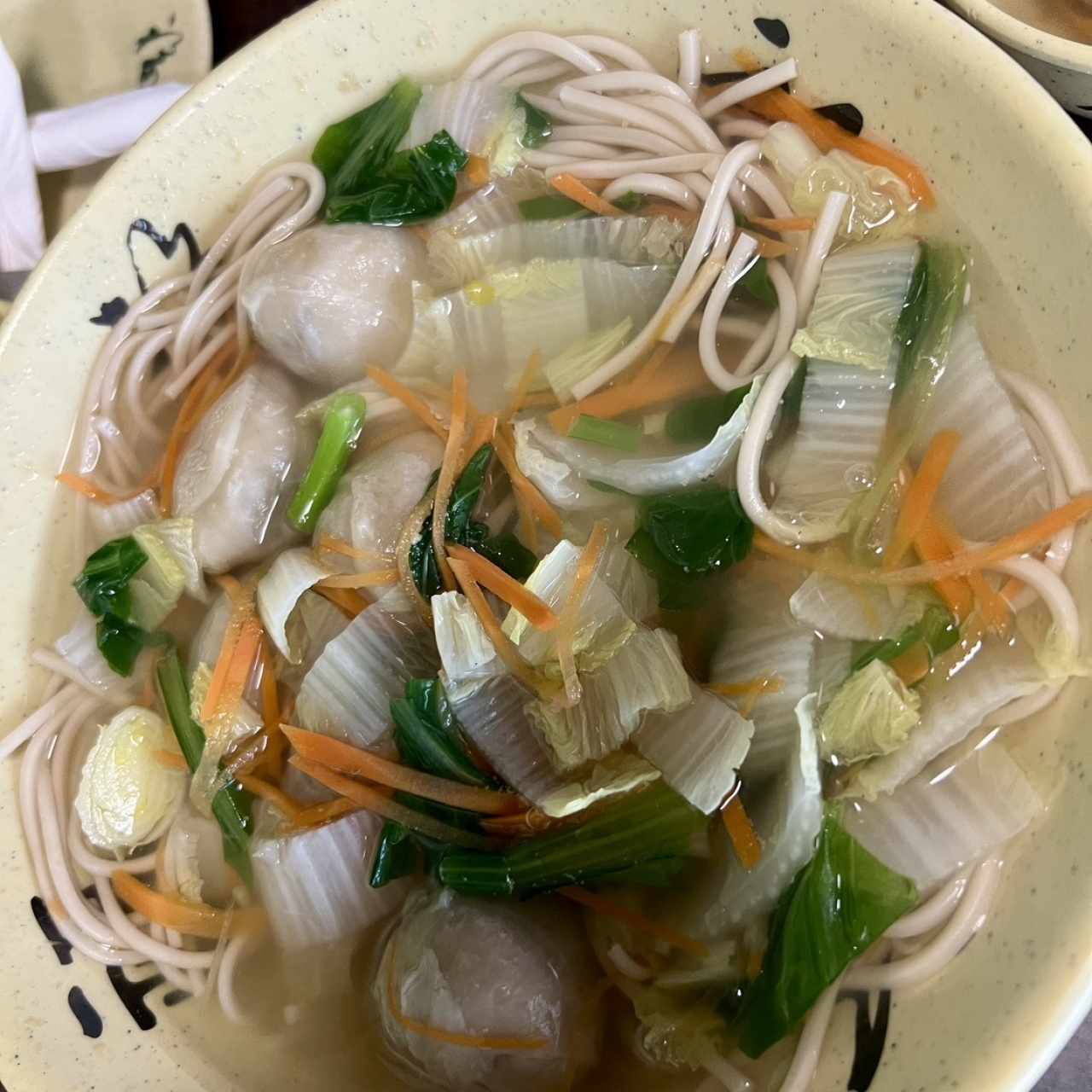 Sopa de Fideos con Bolita rellena De Vegetales y Soya
