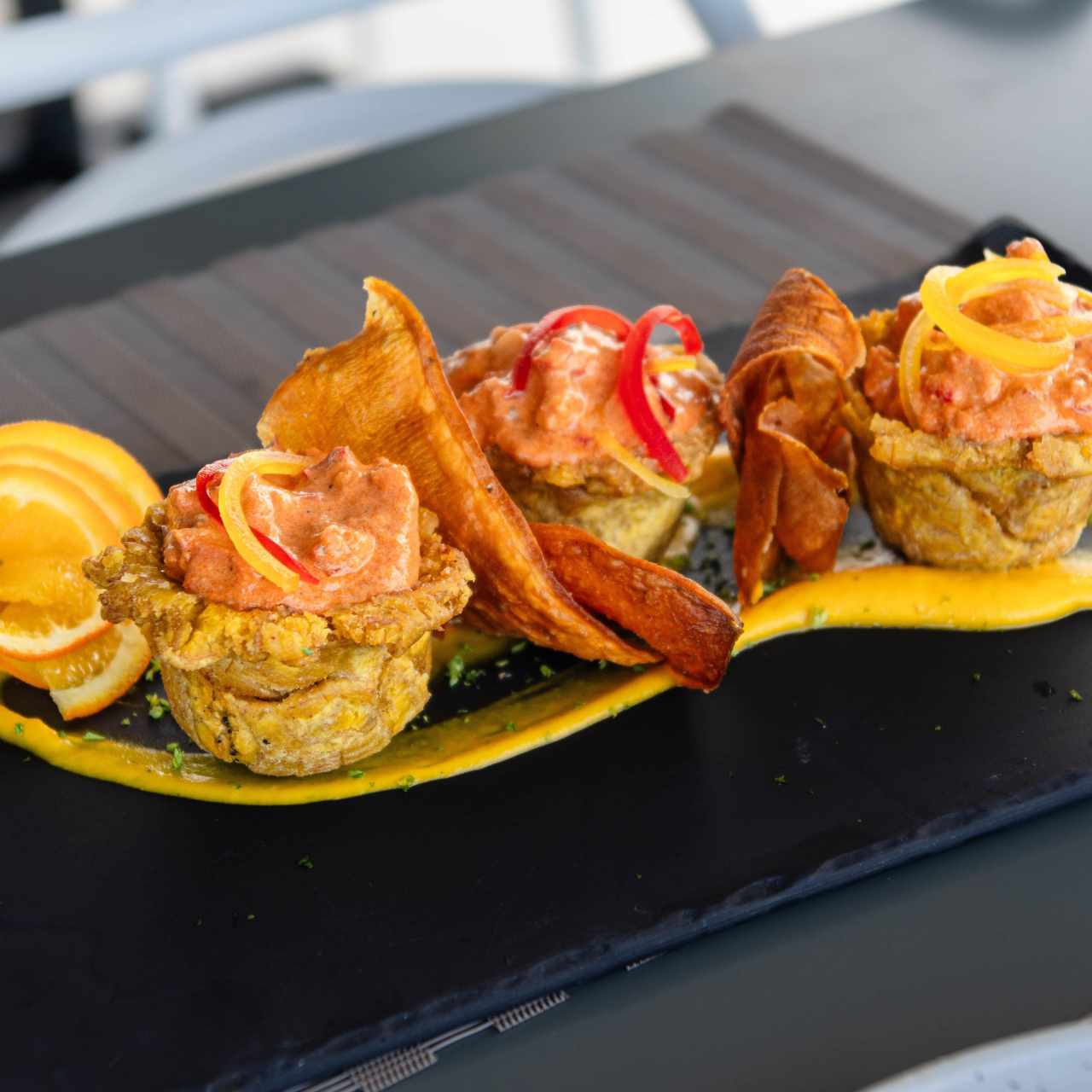 Canastitas de plátano con camarones