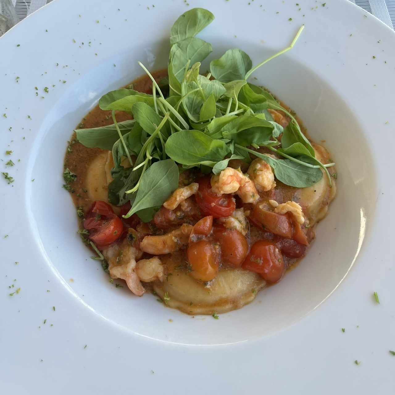Ravioli de Ricotta con Camarones