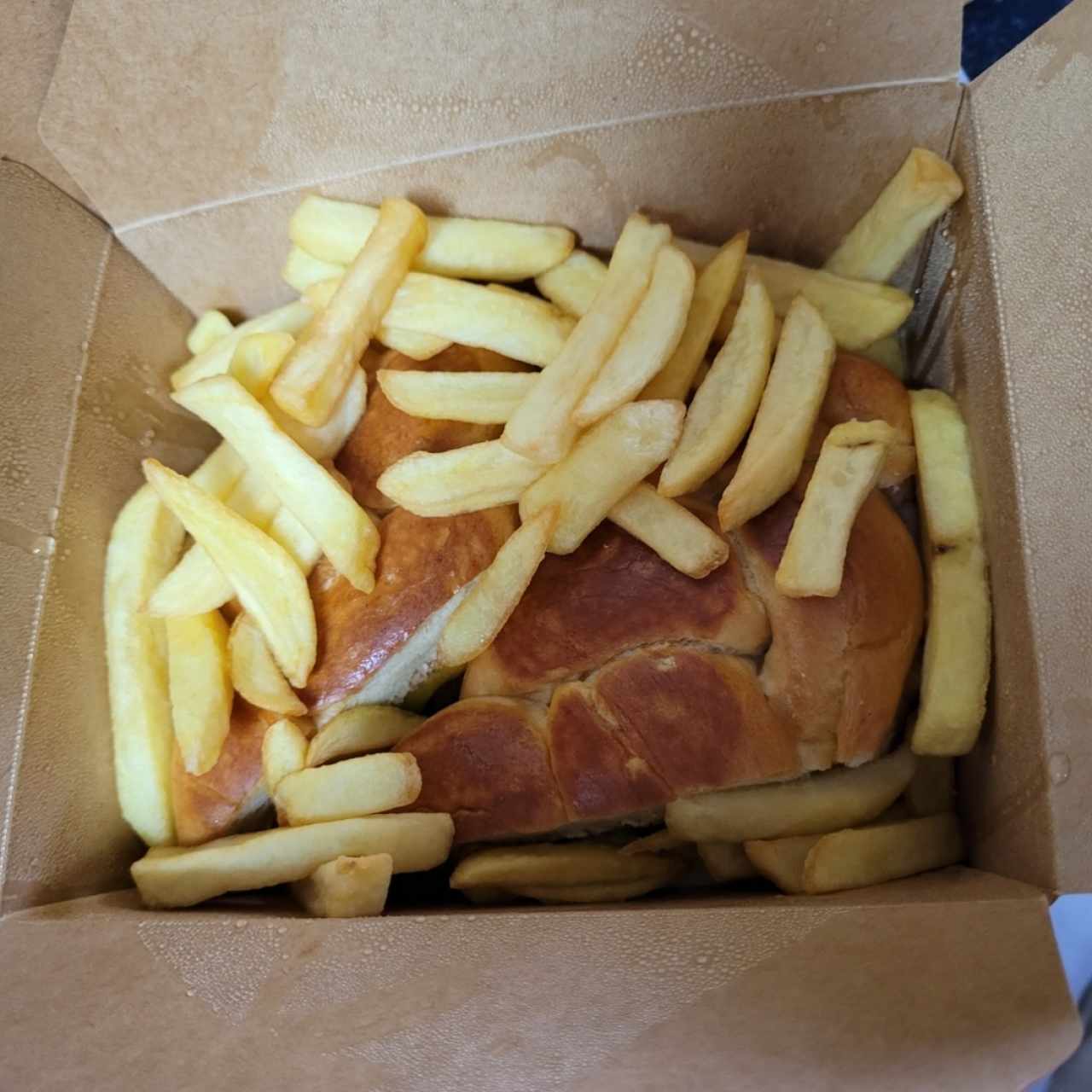 emparedado salmón y papas fritas 