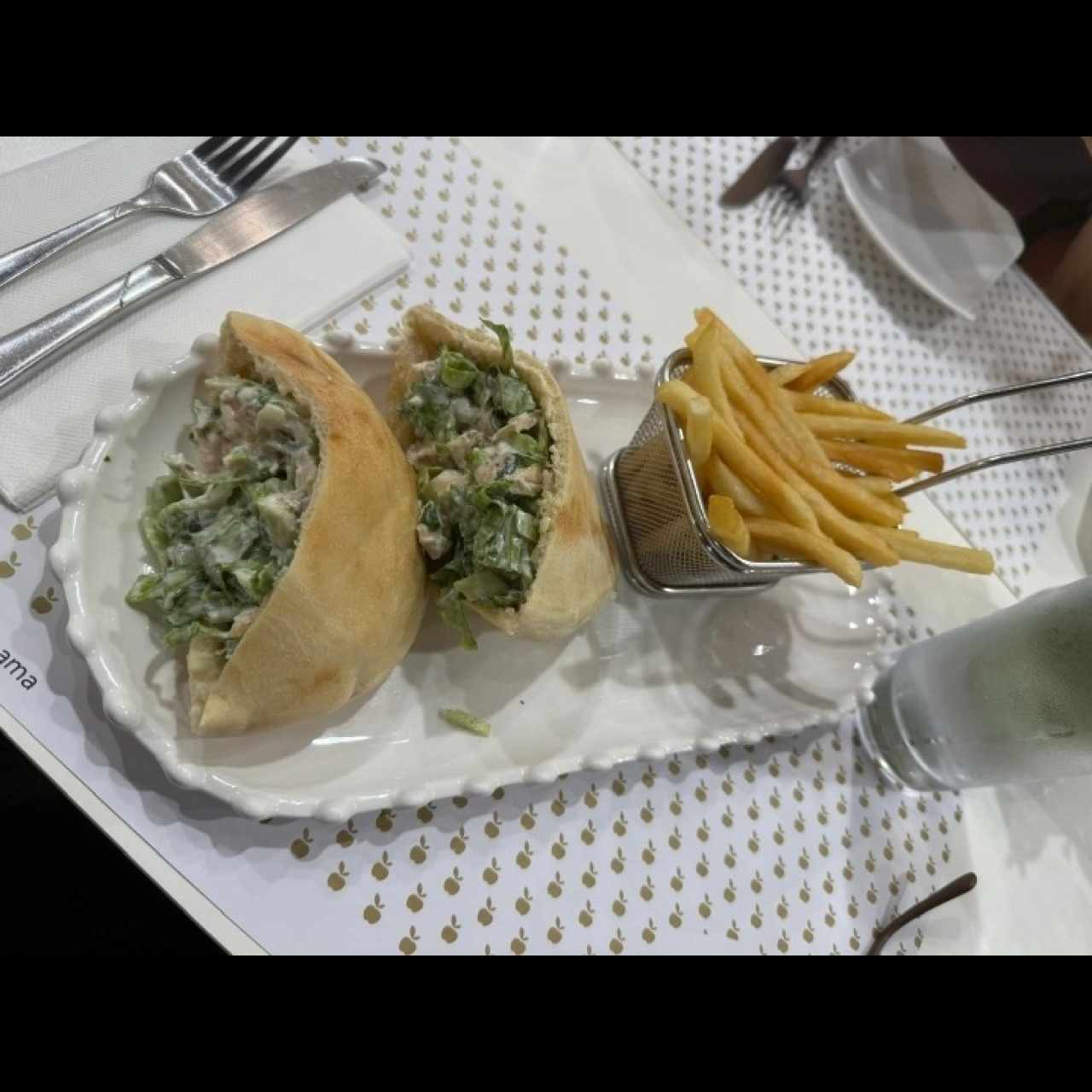 Pita chicken Salad/ Papas Fritas