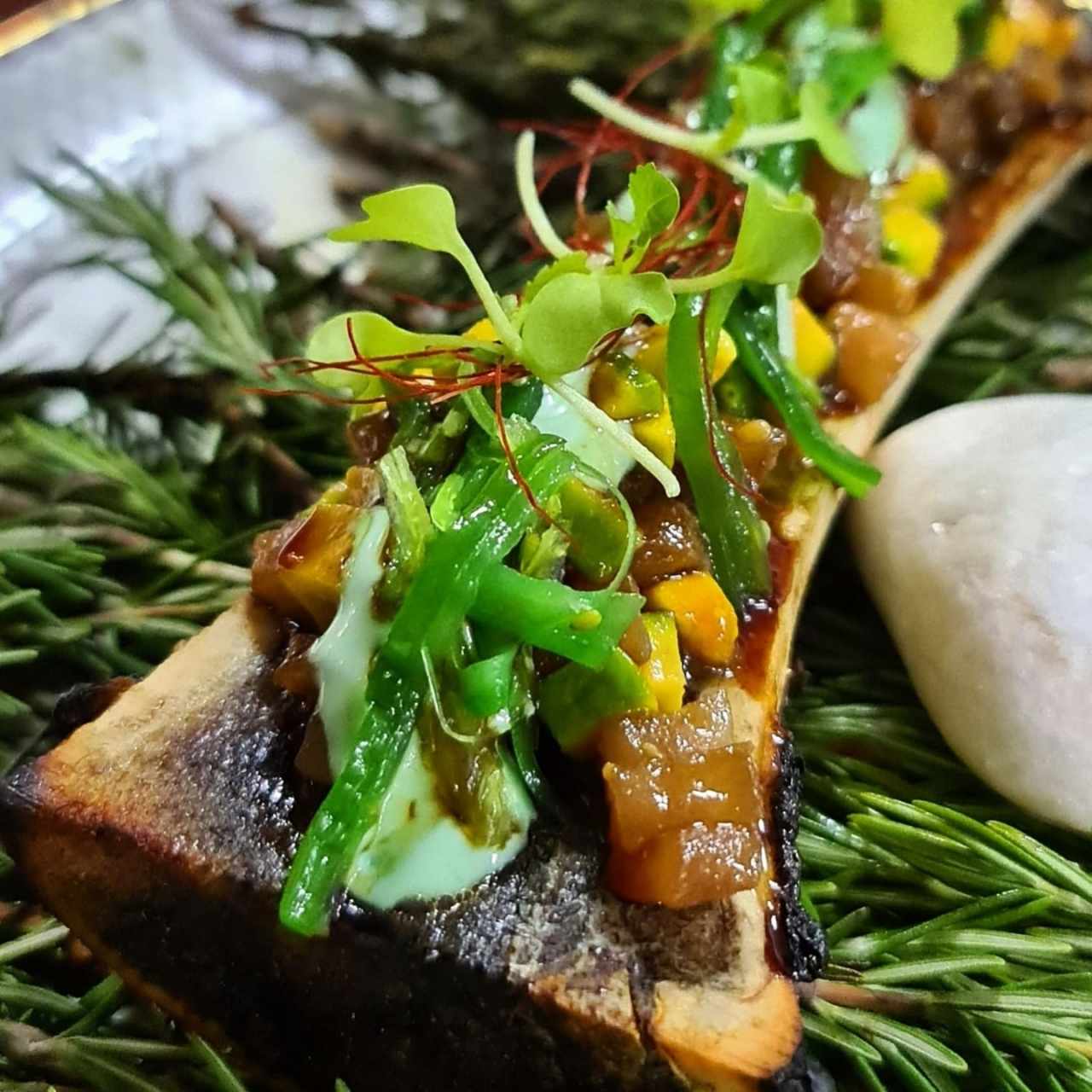 tuétano a la brasa con tartar de atún 