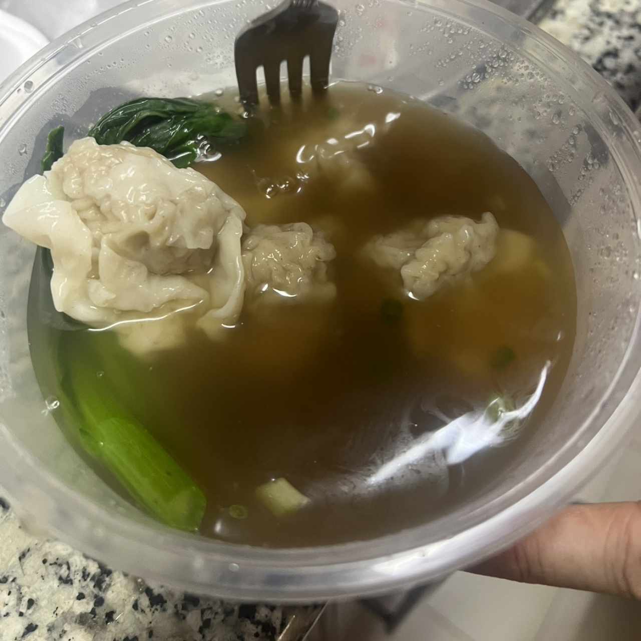 Sopa de wanton de puerco con fideo de yuca
