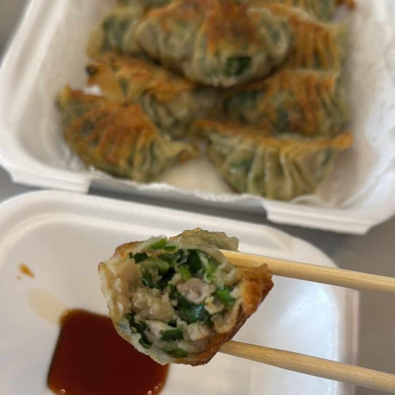 Dumpling de puerco con cebollina