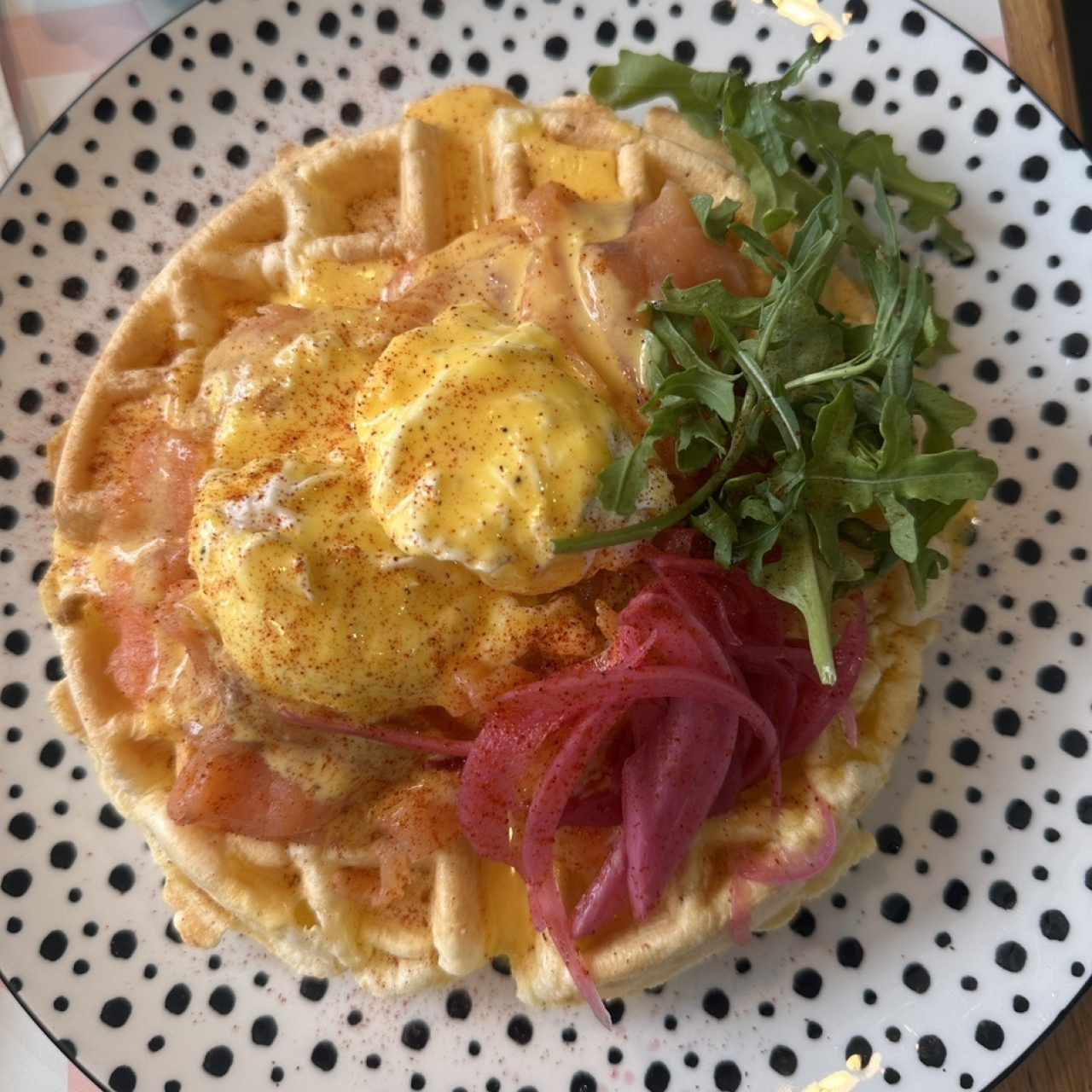 Salmon Benedictine yuca Waffle