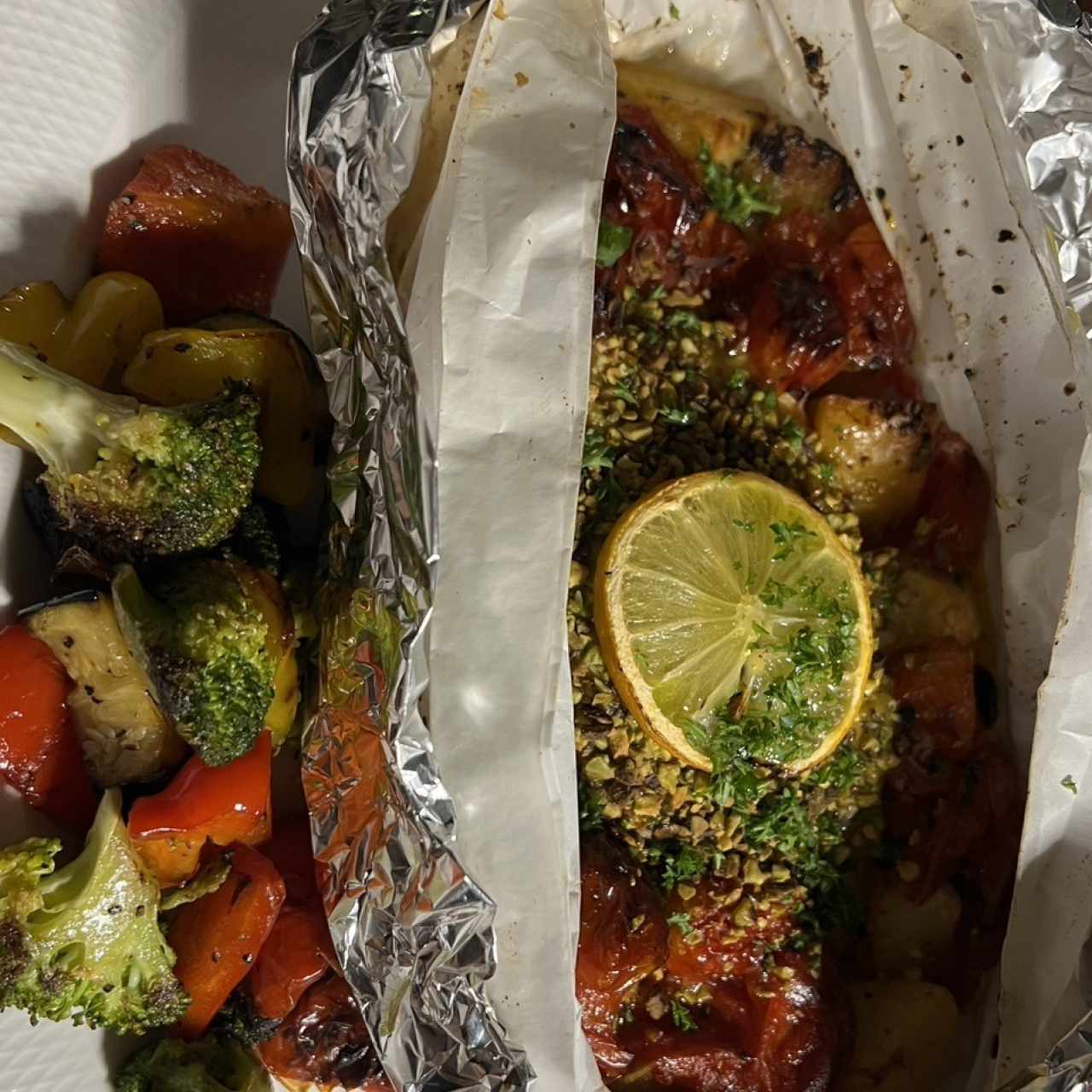Salmón filete en costra de pistacho