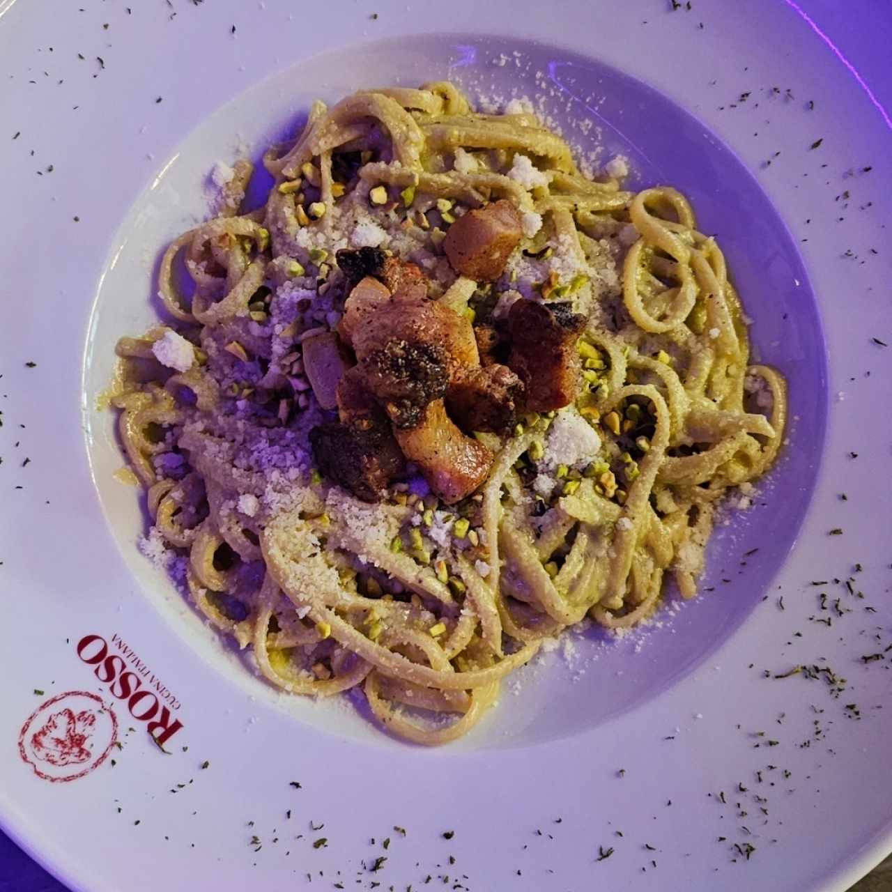 Pasta Pesto di pistacchi e pancetta