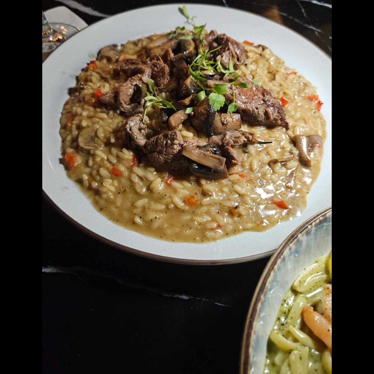 Rissotto de hongos y filete