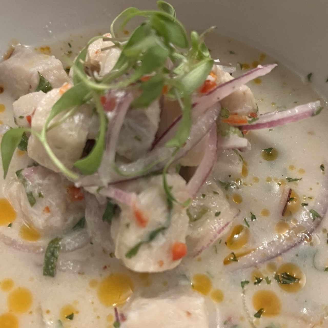 Ceviche de róbalo en leche de tigre