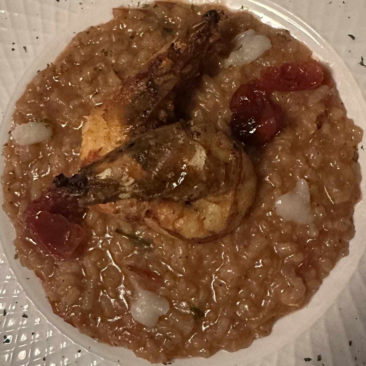 Arroz meloso y camarones MUY SALADO 