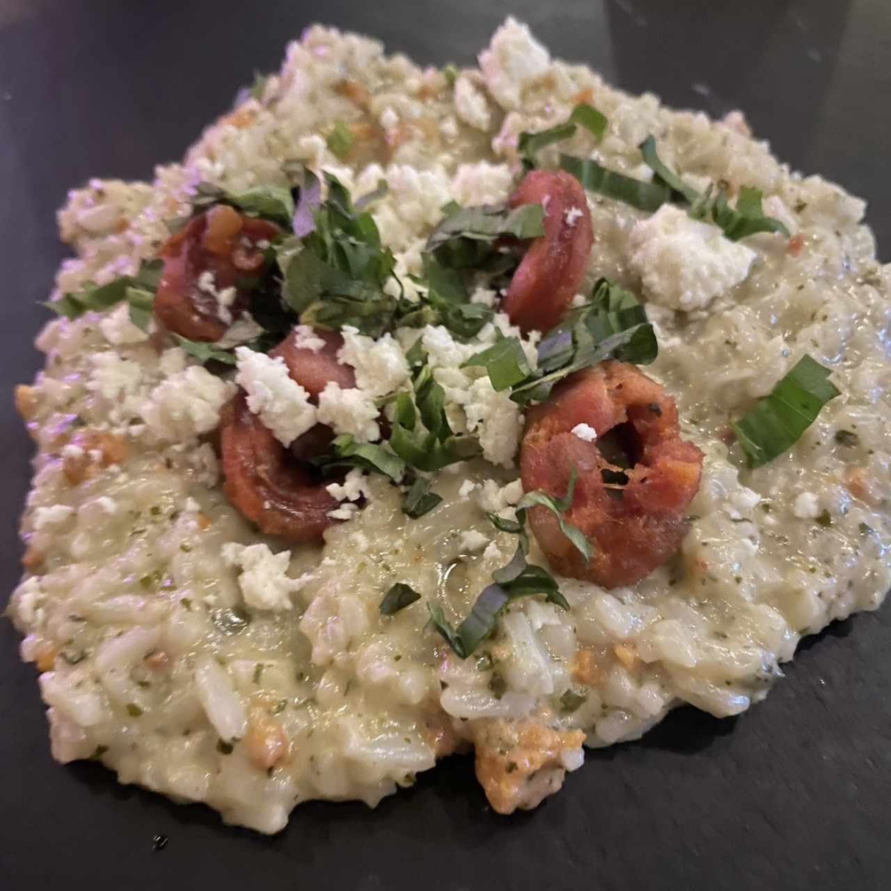 Risotto de culantro con chirizo tableño