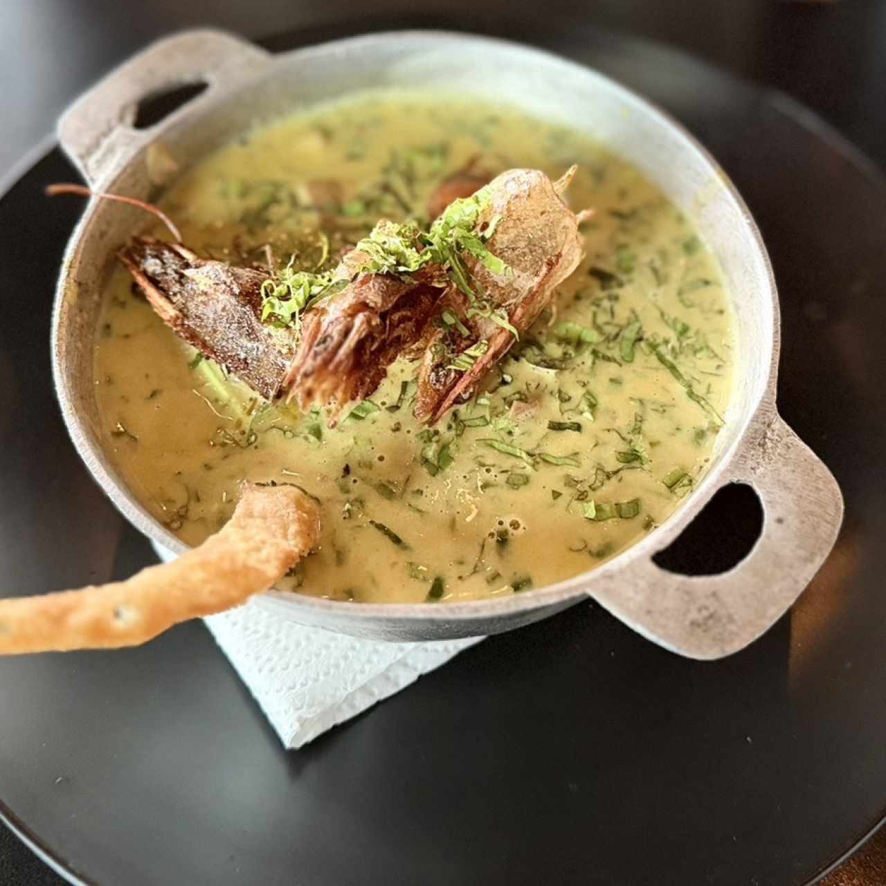 Crema de Zapallo con Mariscos y Coco
