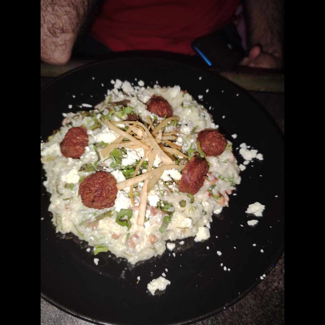 Risotto de Culantro con chorizo tableño y ralladura y Queso Blanco