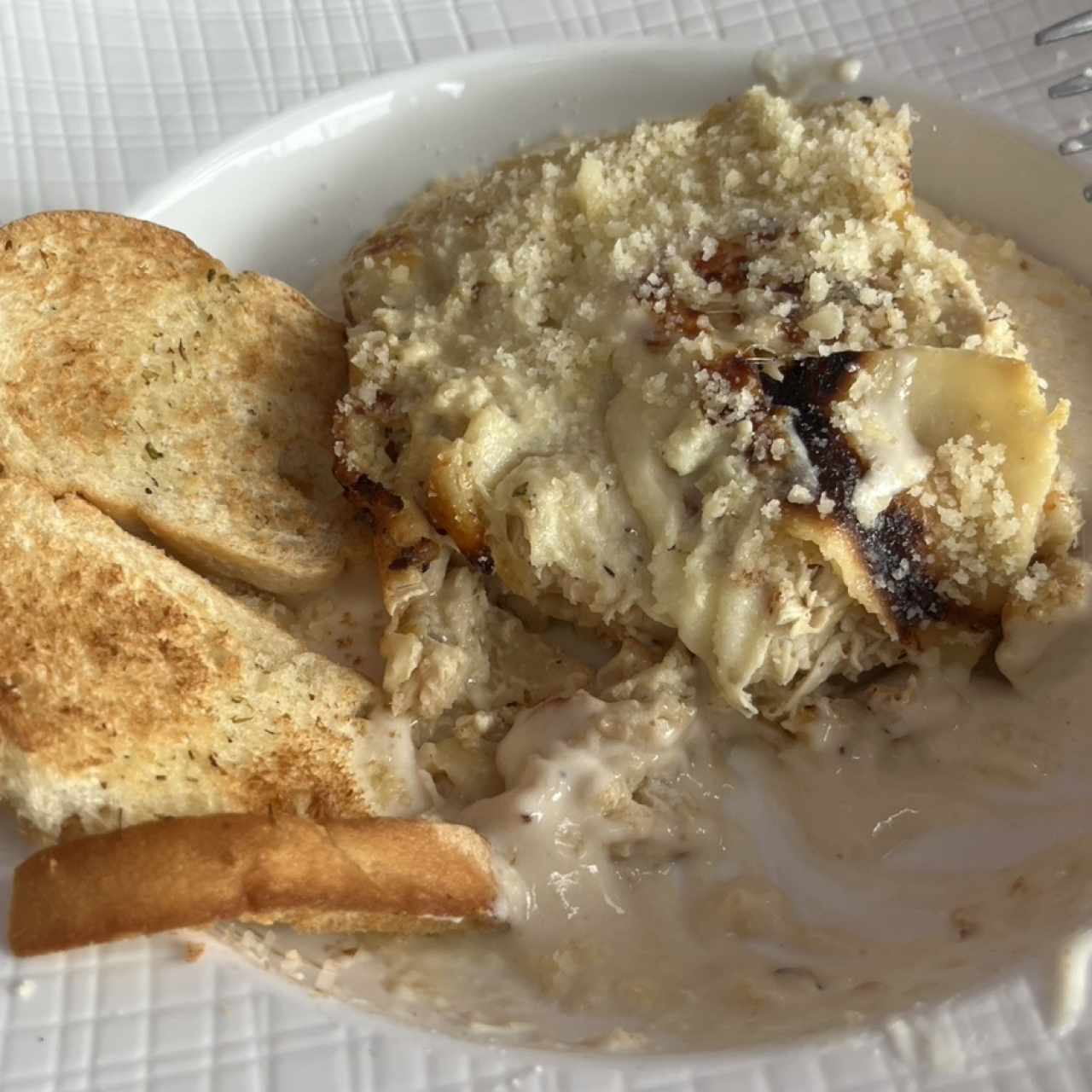 Lasagna de pollo, se les pasó un poco