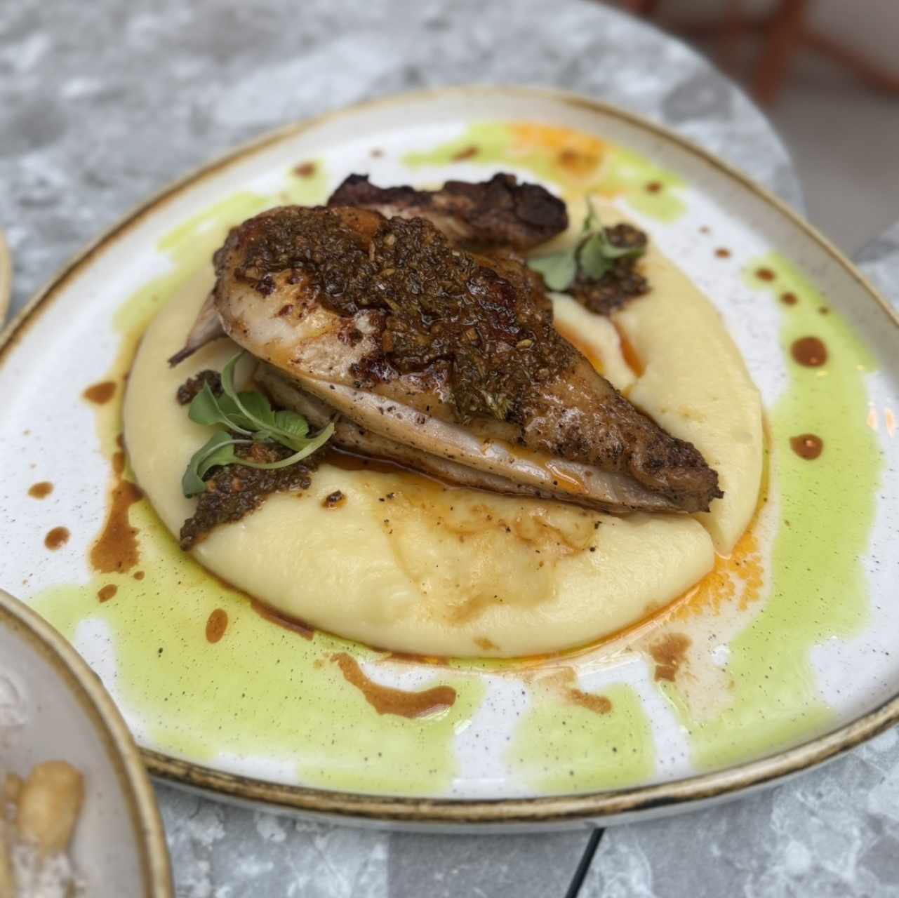 POLLO ASADO CON CHIMICHURRI Y PURÉ DE PAPA