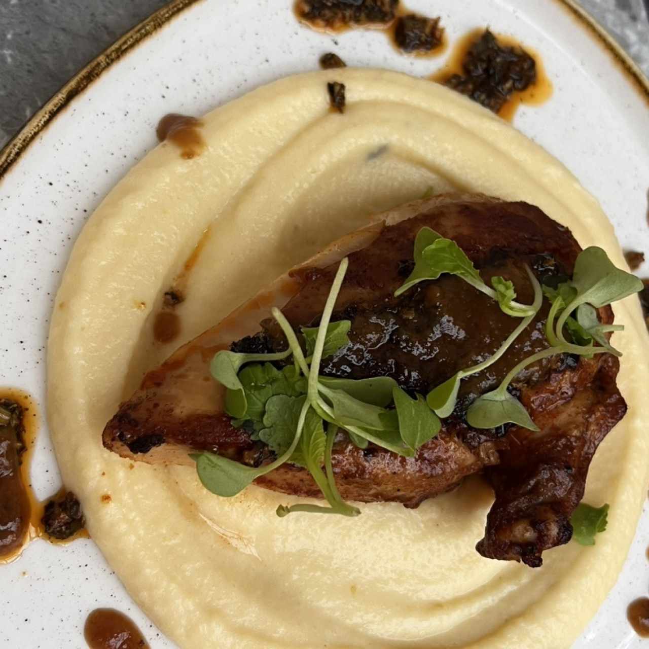 POLLO ASADO CON CHIMICHURRI Y PURÉ DE PAPA