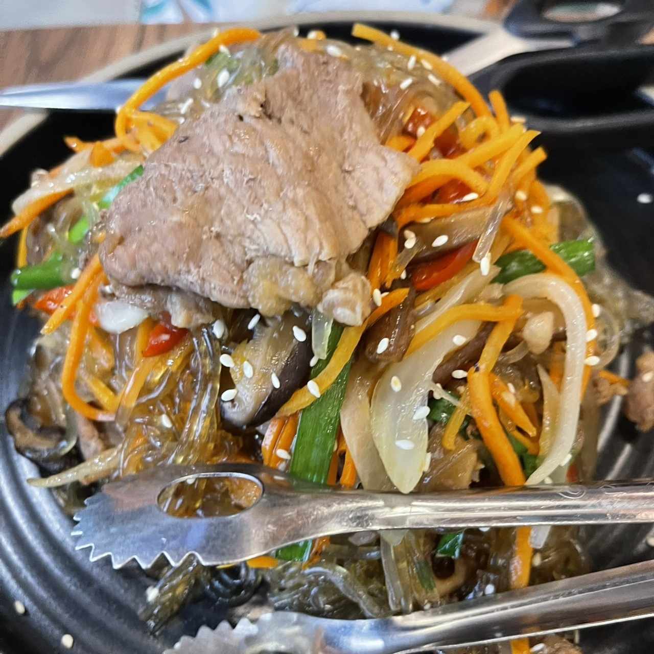 Fideos de camote con carne