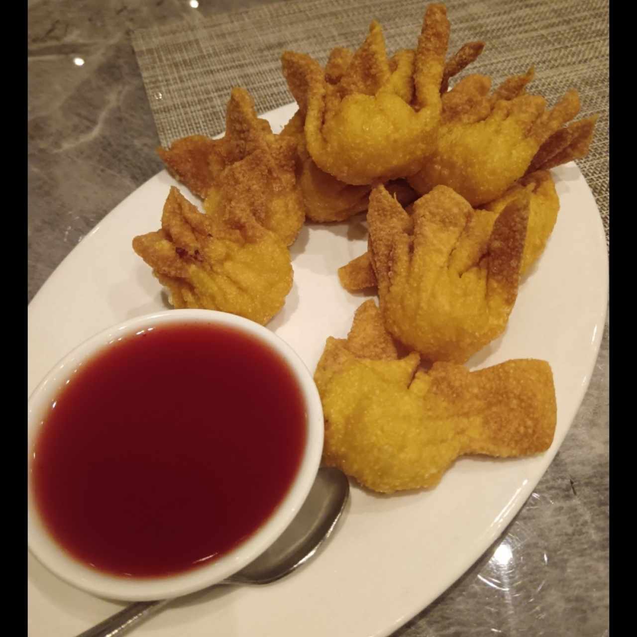 Wanton con camarones 